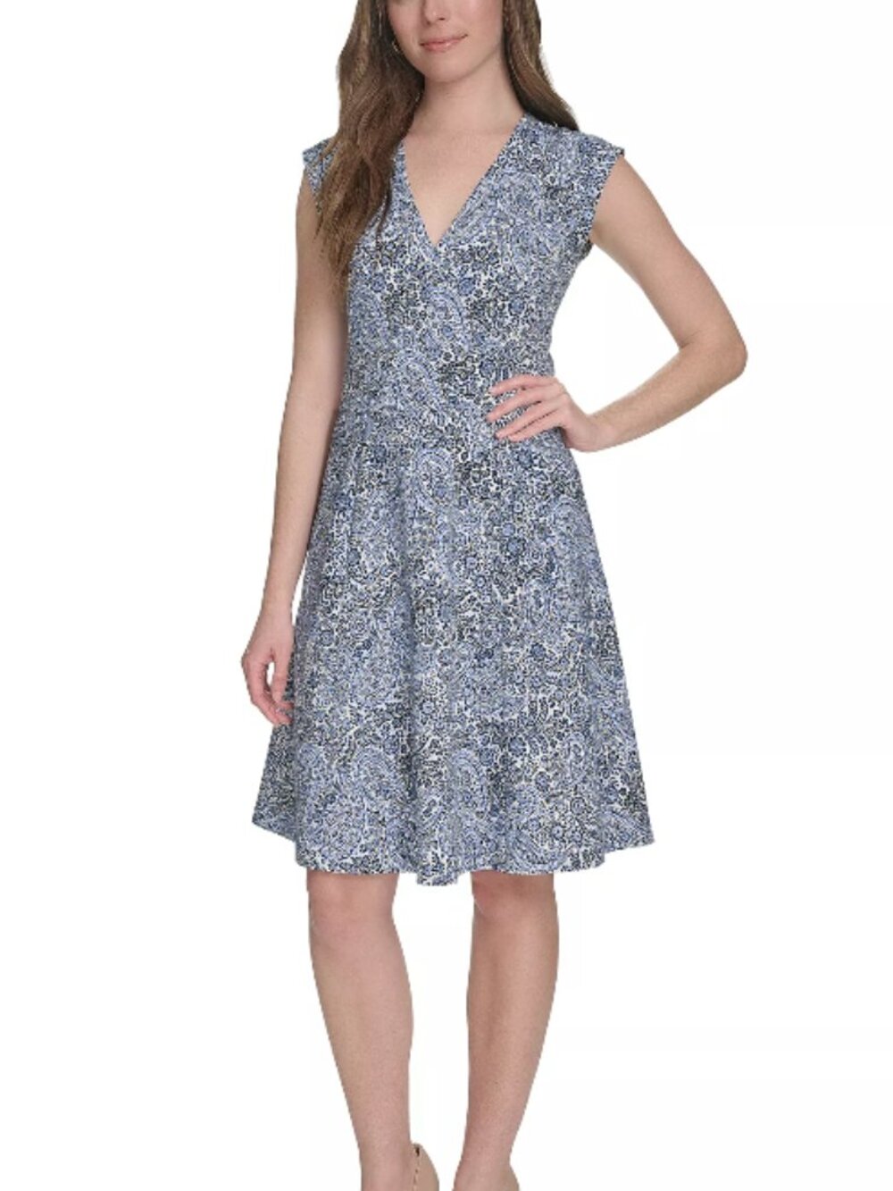 Tommy Hilfiger Women's Paisley-Print Cap-Sleeve V-Neck Hopsack Dress